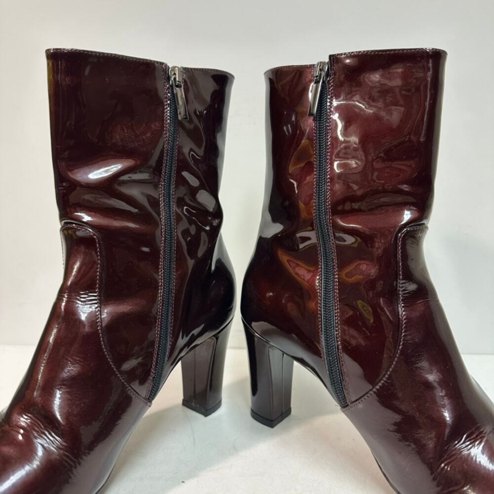 WORN 2x Aquatalia Women's Burgundy Patent Leather Boots Heels Kate Middleton 10 - Picture 9 of 15